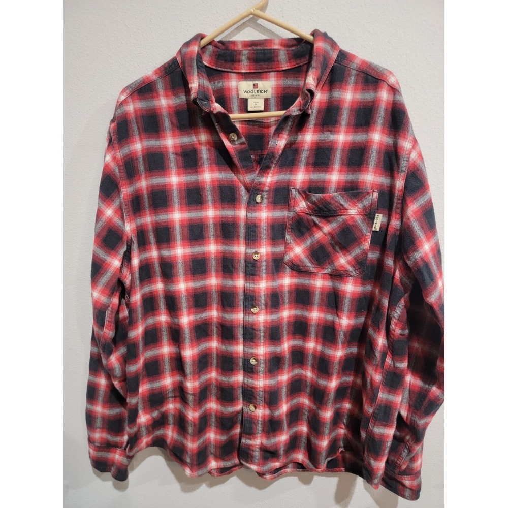 Woolrich Mens Red Black Plaid Long Sleeve Cotton Flannel Button Down Shirt Sz XL